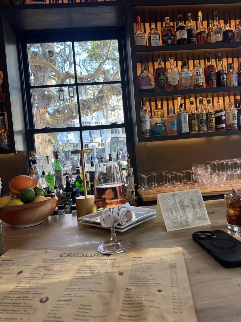 Wine and menus on the bar in the evening